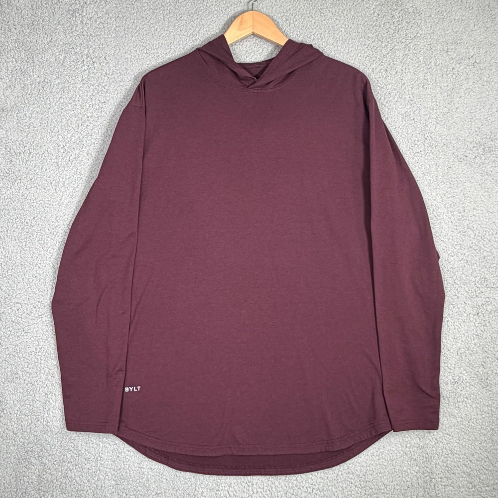 BYLT Hoodie Mens XL Maroon Drop Cut Hooded Long Sleeve Premium Basics Athletic